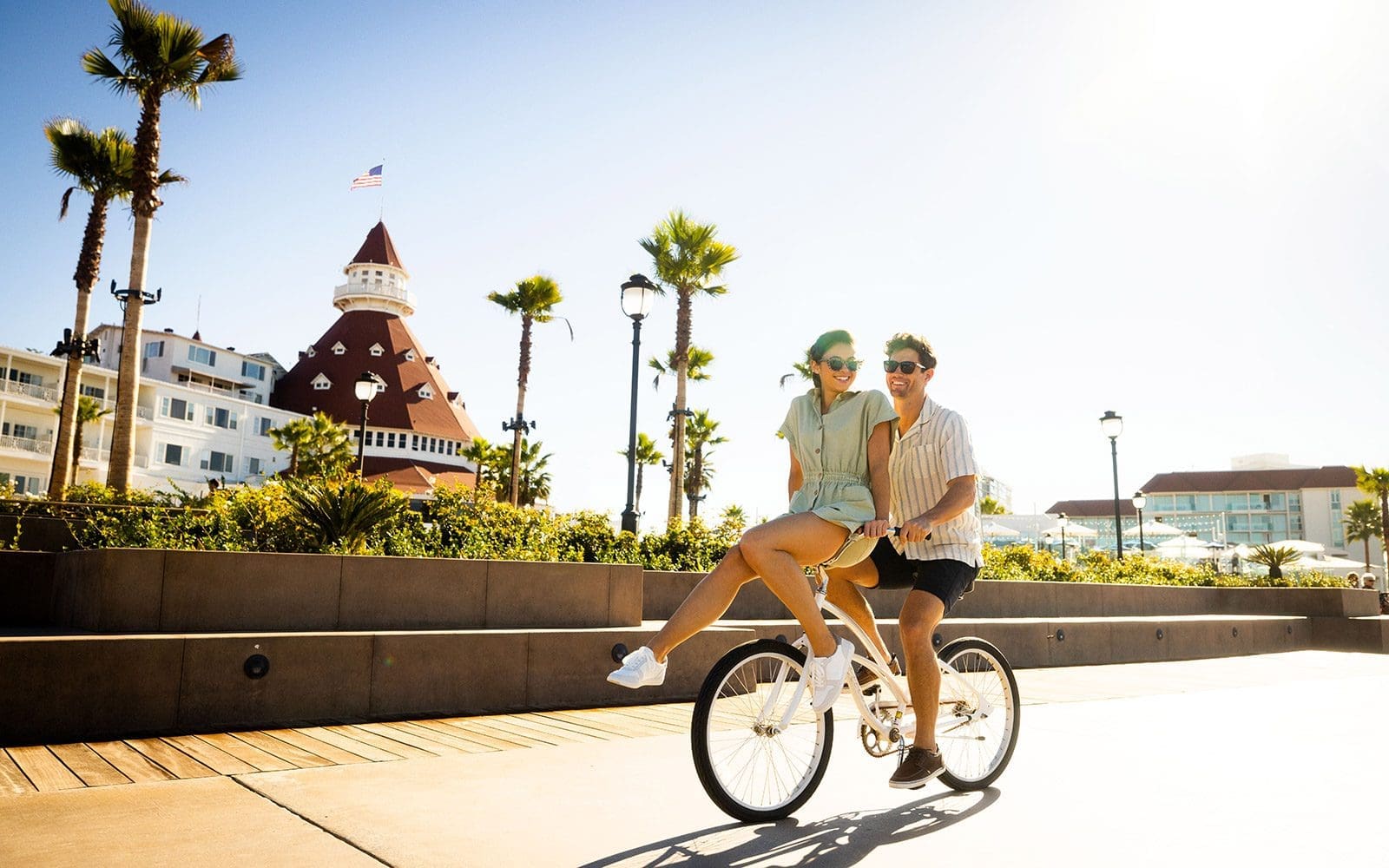 Couple riding bike