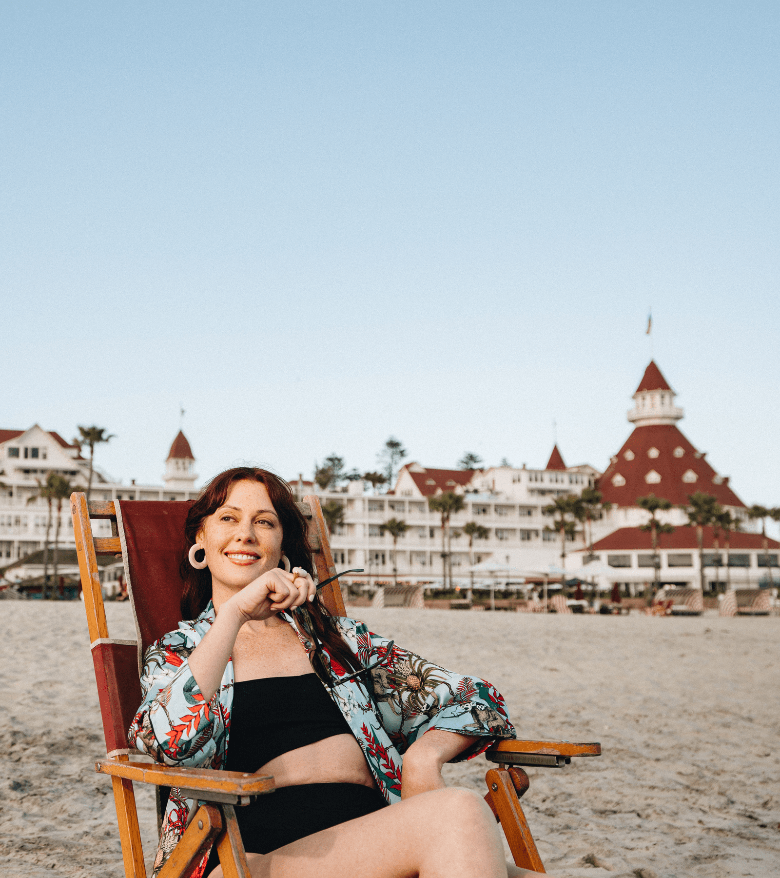 Woman sitting in a beach chair