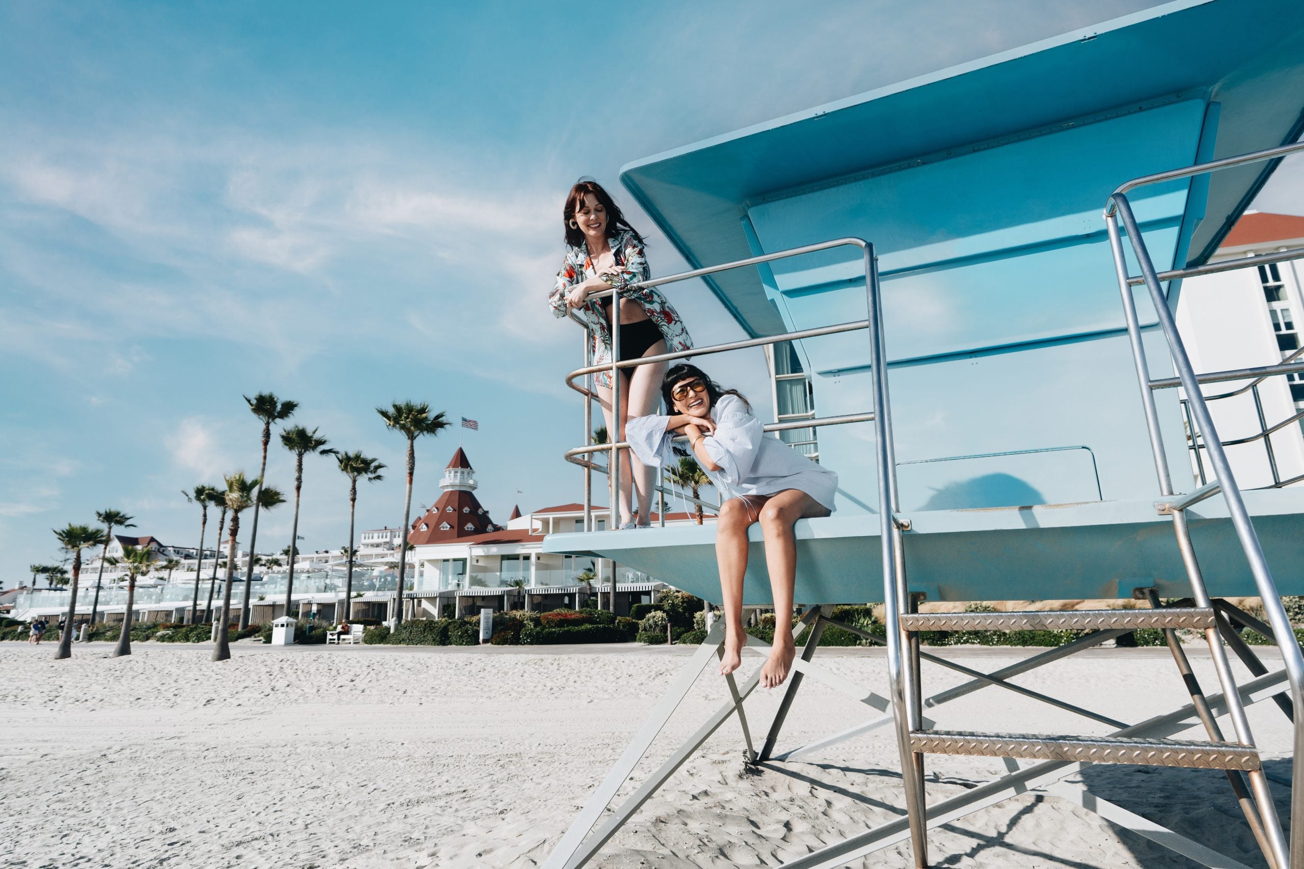 Ladies on a beach lifeguard tower