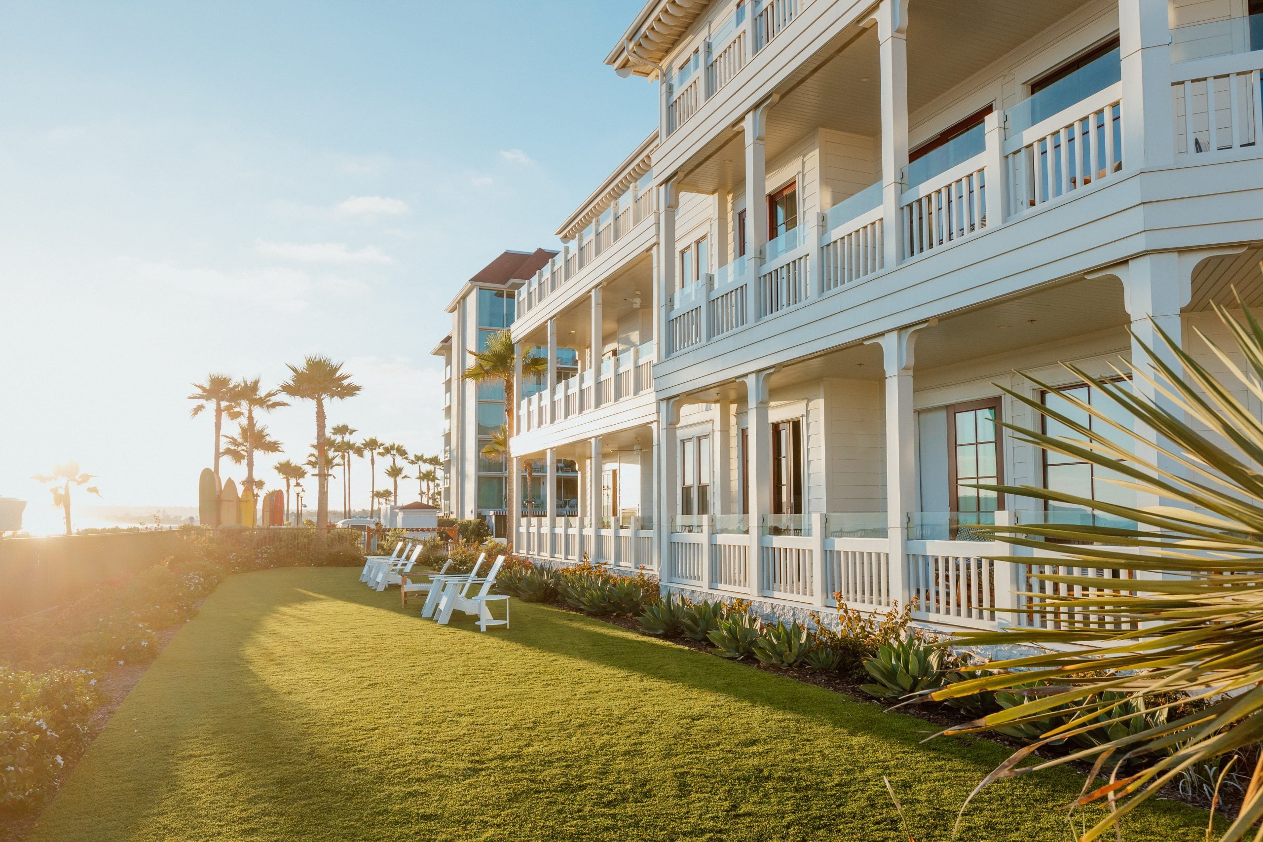 Shore House lawn area at sunset