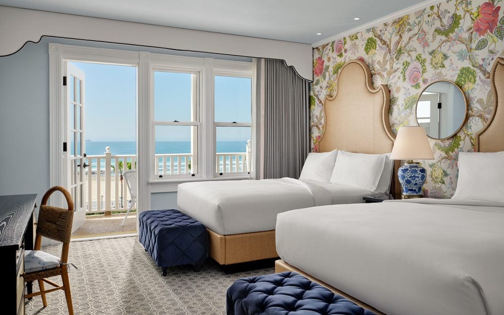 Oceanfront Victorian guest room with 2 queen beds and balcony