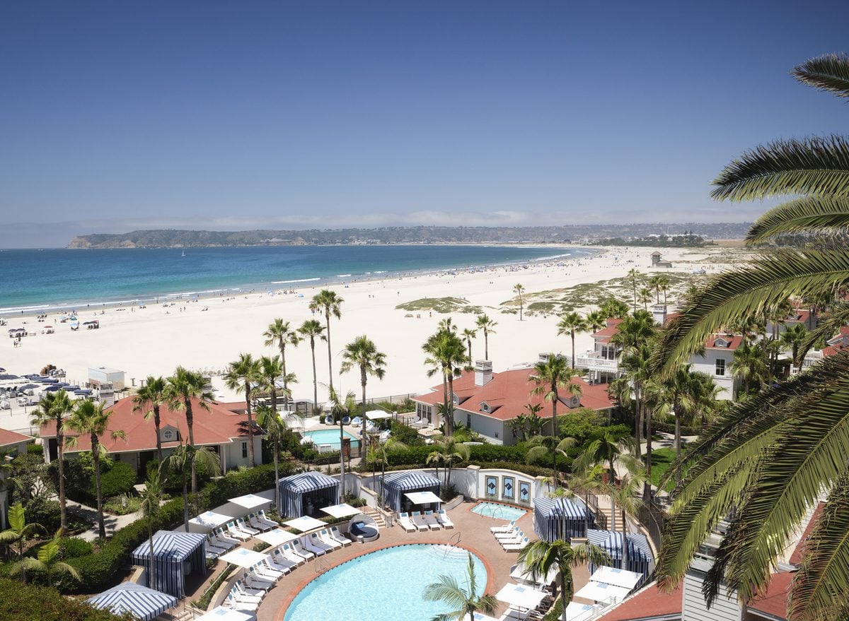 Aerial view of Beach Village pool and beach