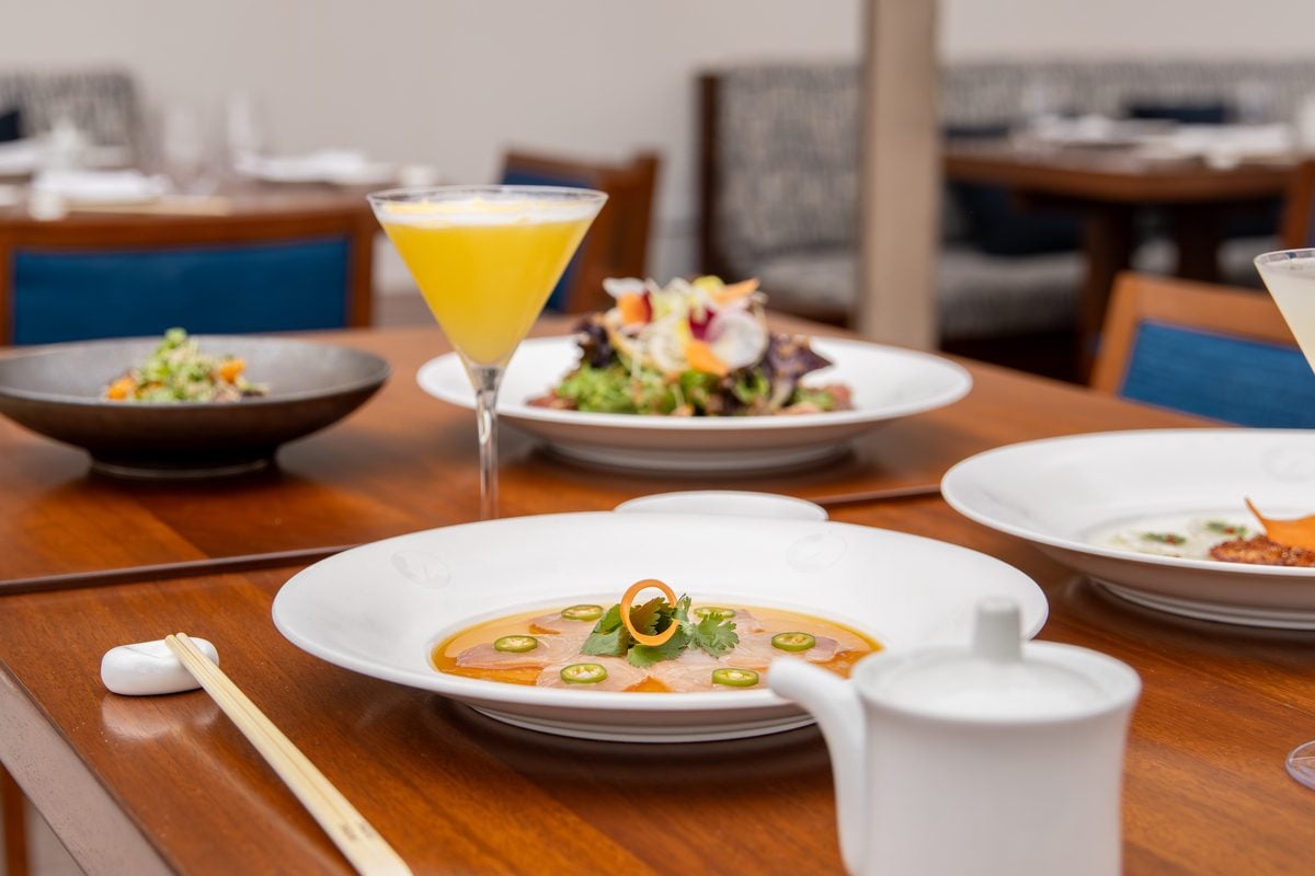 Dishes and pineapple cocktail at Nobu